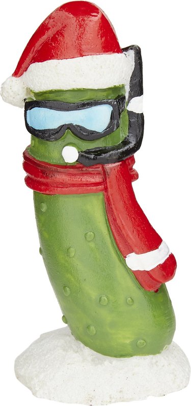 pickle disguised as scuba diver with santa hat
