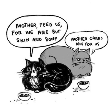 funny illustration of hungry cats