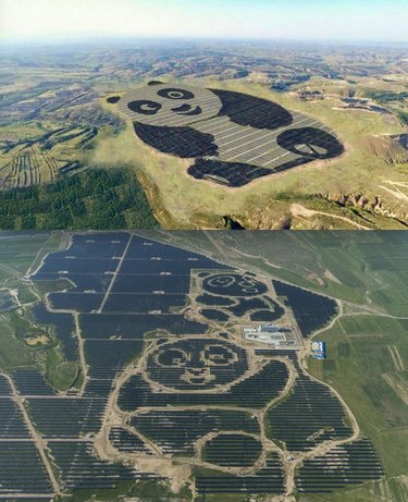 solar panel farm shaped like giant pandas