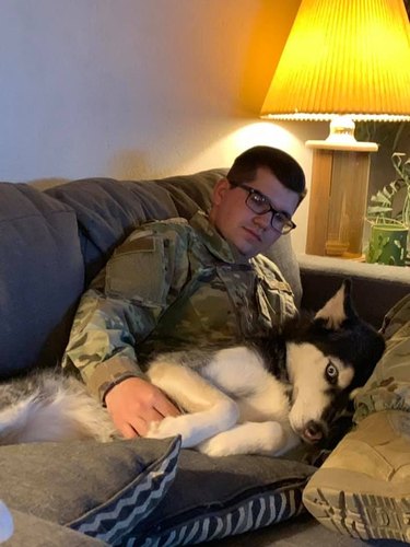 Dog stoked to see soldier