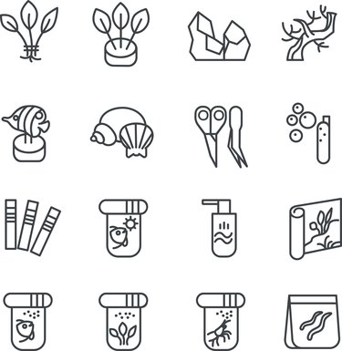 Items for aquarium hobby as line icons set 2