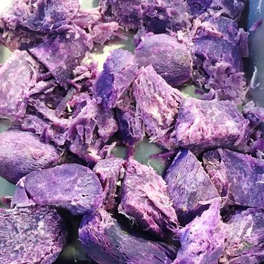 High Angle View Of Purple Taro Root