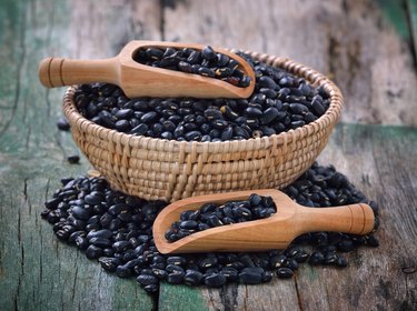 Close-Up Of Black Beans In Basket On Table