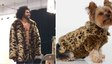 daveed diggs and dog in leopard print jackets