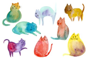 Illustration of abstract multi-coloured cats