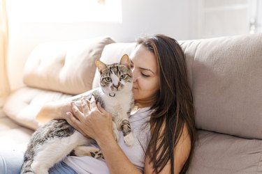 Girl with her domestic animal