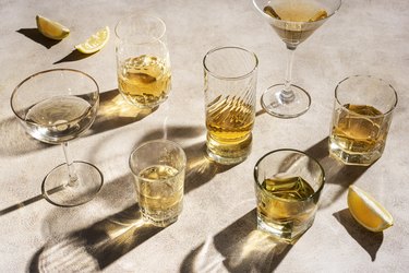 High angle view of drinks on table