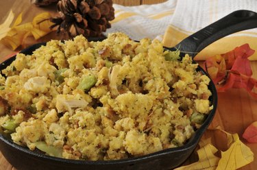 bread stuffing in cast iron skillet