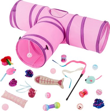 Pink cat tunnel with toys