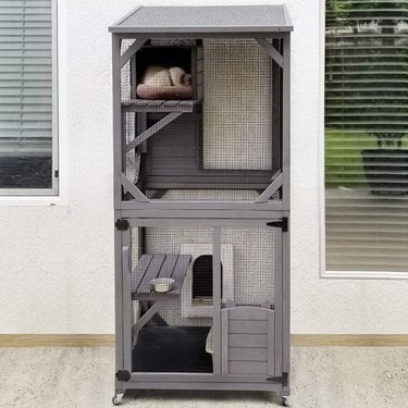 Gray outdoor cat enclosure