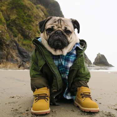 pug in dog-sized timberland boots