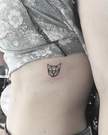A tattoo of cat looks like transformers logo.