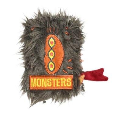 A Harry Potter Wizarding World Monster Book Dog Toy covered in faux fur and filled with crinkle material