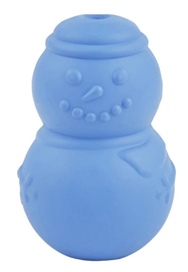 Rubber Treat Dispenser Dog Toy shaped like a blue snowman.