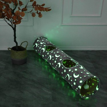 Glow in the dark cat tunnel with stars and moons.