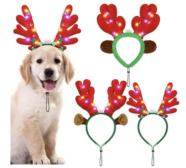 3-pack of dog headbands shaped like light-up antlers.