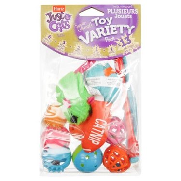A Hartz Just For Cats Cat Toy Variety Pack filled with 13 toys