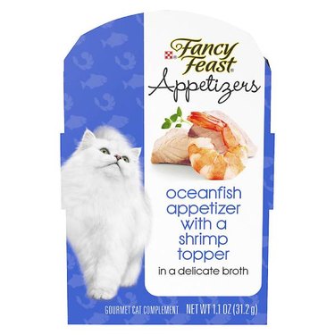 An oceanfish and shrimp flavored pouch of Fancy Feast® Appetizers Adult Cat Wet Food
