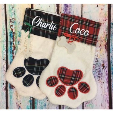A fleece and plaid Personalized Pet Stocking in Plaid