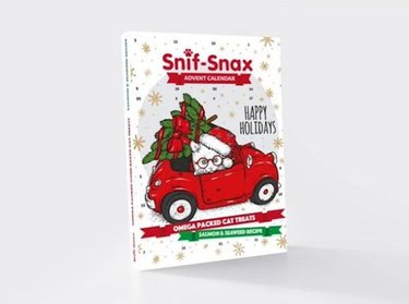 A Snif-Snax Holiday Cat Advent Calendar filled with salmon and seaweed treats