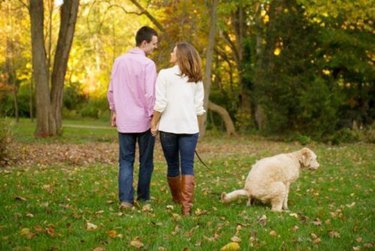Dog pooping during engagement picture shoot