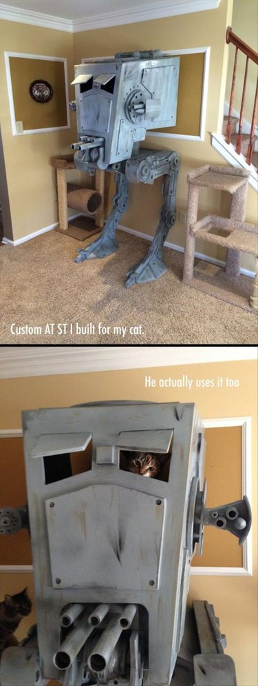 cat tree made in the shape of AT-AT walker from Star Wars