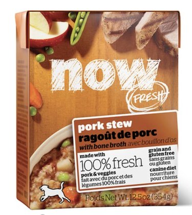 A container of Now Fresh Grain-Free Pork Stew Wet Dog Food
