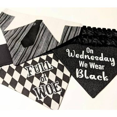 Three Wednesday-inspired cotton over the collar pet bandanas
