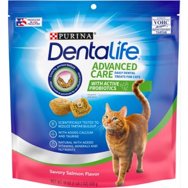 A bag of DentaLife Savory Salmon Flavor Dental Cat Treats