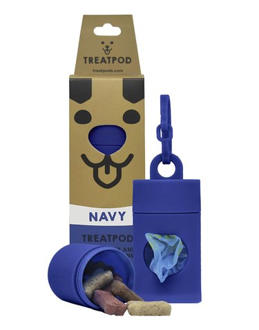 TreatPod Leash Treat Holder & Poop Bag Dispenser in Navy Blue