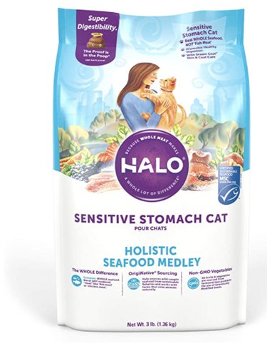 Halo Sensitive Stomach Dry Cat Food, Seafood Medley, 6-lb. Bag