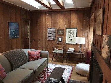 Craftsman-style living room in historic Laguna Beach home.