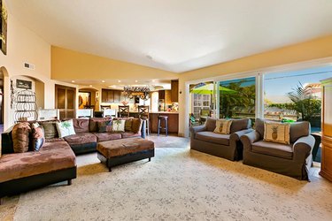 Spacious family room leading to fantastic backyard in San Clemente home.