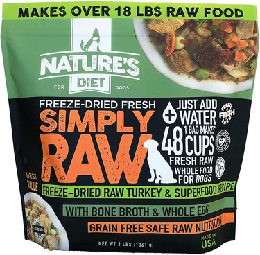 A bag of Nature's Diet Simply Raw Freeze-Dried Raw Whole Food Meal