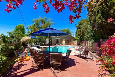 Pool and patio backyard at El Paraiso Villa home in Anaheim