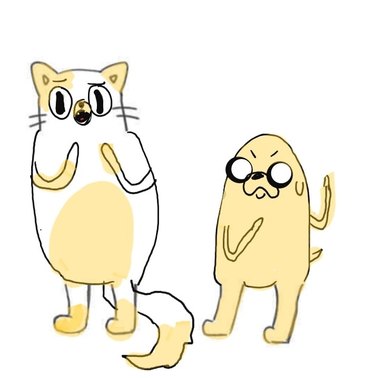 Cat drawn like a character from "Adventure Time" with an actual character from the show.