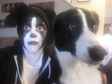 woman dresses up as her dog