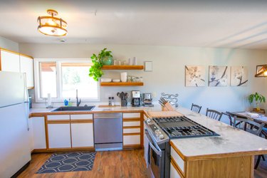 A spacious, bright kitchen at a rental in Whitefish