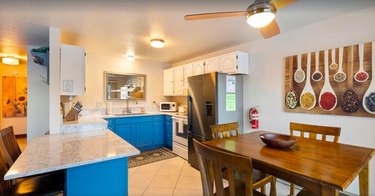 The stunning kitchen at getaway rental, Whitefish Bliss