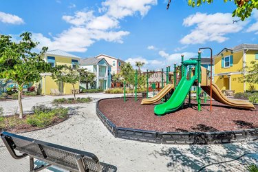 Clean and colorful playground and communal space in Florida vacation resort.
