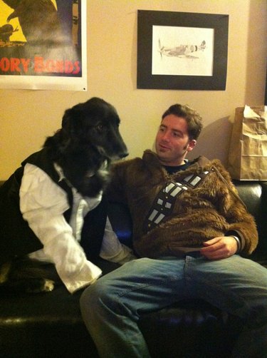 A man let's dog pretend to be Han Solo.
