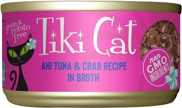 Tiki Cat Grain-Free Canned Wet Food, 12-Count, ahi tuna and crab recipe.