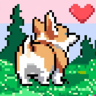 pixel art of cute corgi butt and a heart in the sky