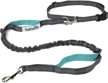 Tuff Mutt Hands Free Bungee Leash in gray/teal