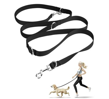 Lifidea 5 in 1 Hands Free Dog Leash for One/Two Dogs Up To 150lbs with Waist Belt Leash Dog Treat Pouch Collapsible Bowl Extra Long Bungees Leash with Padded Handles Leash for Running Jogging Training 