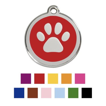 Red Dingo Paw Print Stainless Steel Personalized Dog & Cat ID Tag