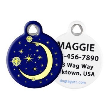 Dog Tag Art Custom ID Tag in a crescent moon and stars print