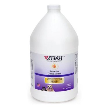 A 1-gallon bottle of Zymox Enzymatic Dogs & Cat Leave-on Conditioner against a white background.