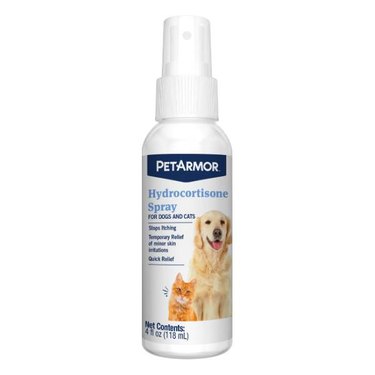 A spray bottle of PetArmor Hydrocortisone Quick Relief Spray for Dogs & Cats against a white background.
