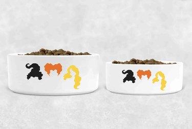 Hocus Pocus food dishes in two different sizes both with the hair silhouettes of the Sanderson sisters.